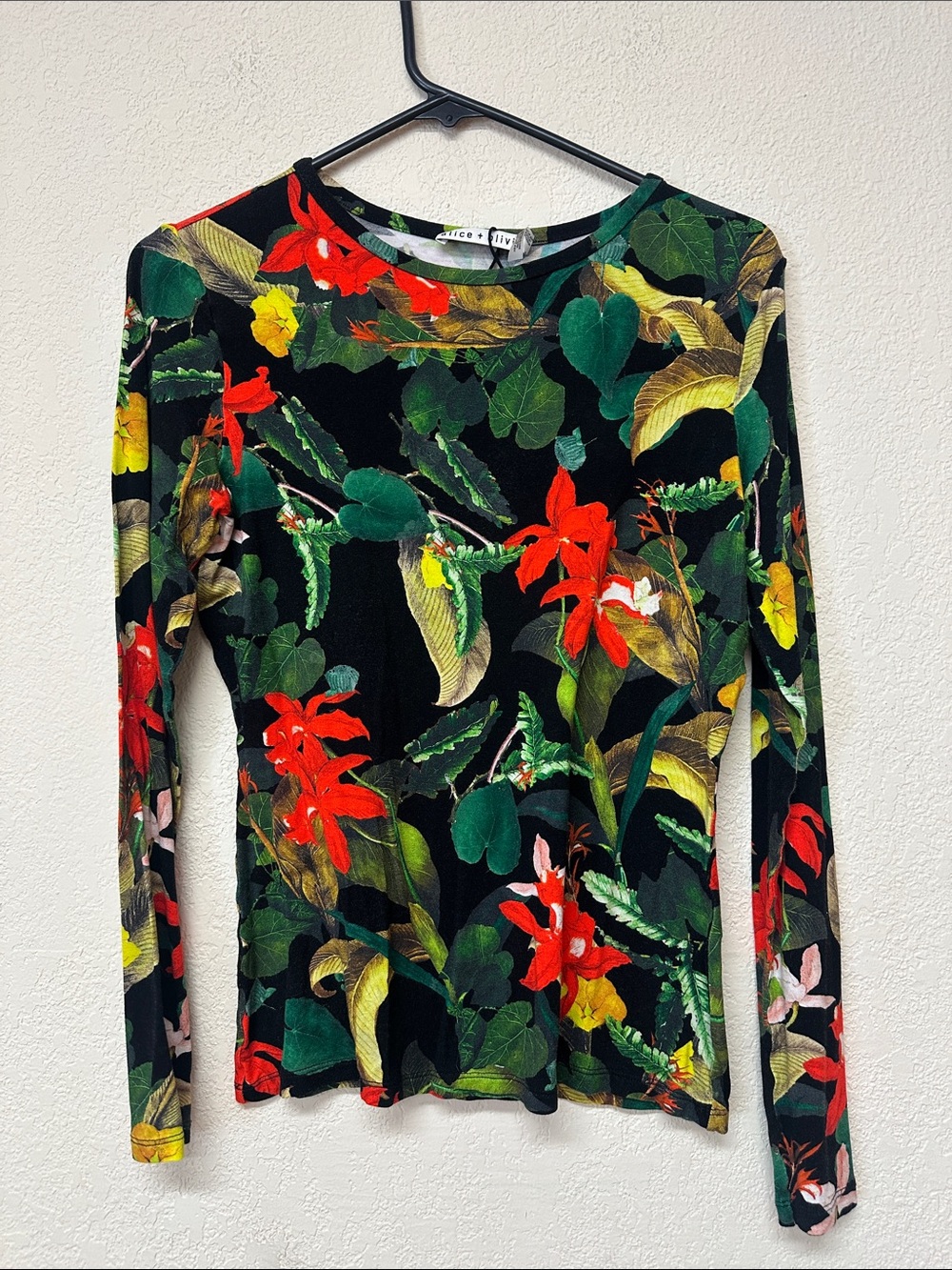 Alice + Olivia  Floral Long Sleeve Top - Black Multi size S